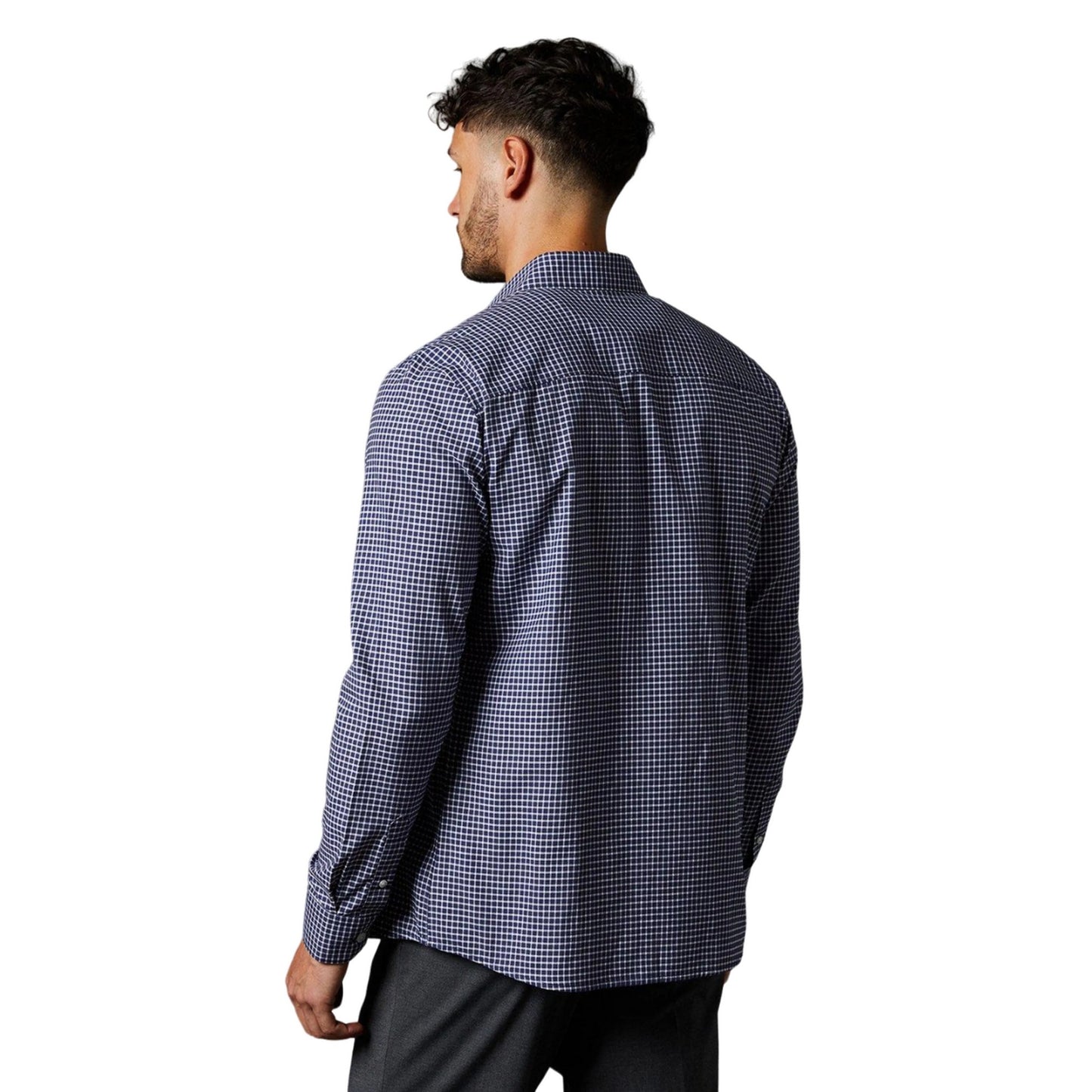 Navy - Back - Burton Mens Mini Grid Check Long-Sleeved Shirt