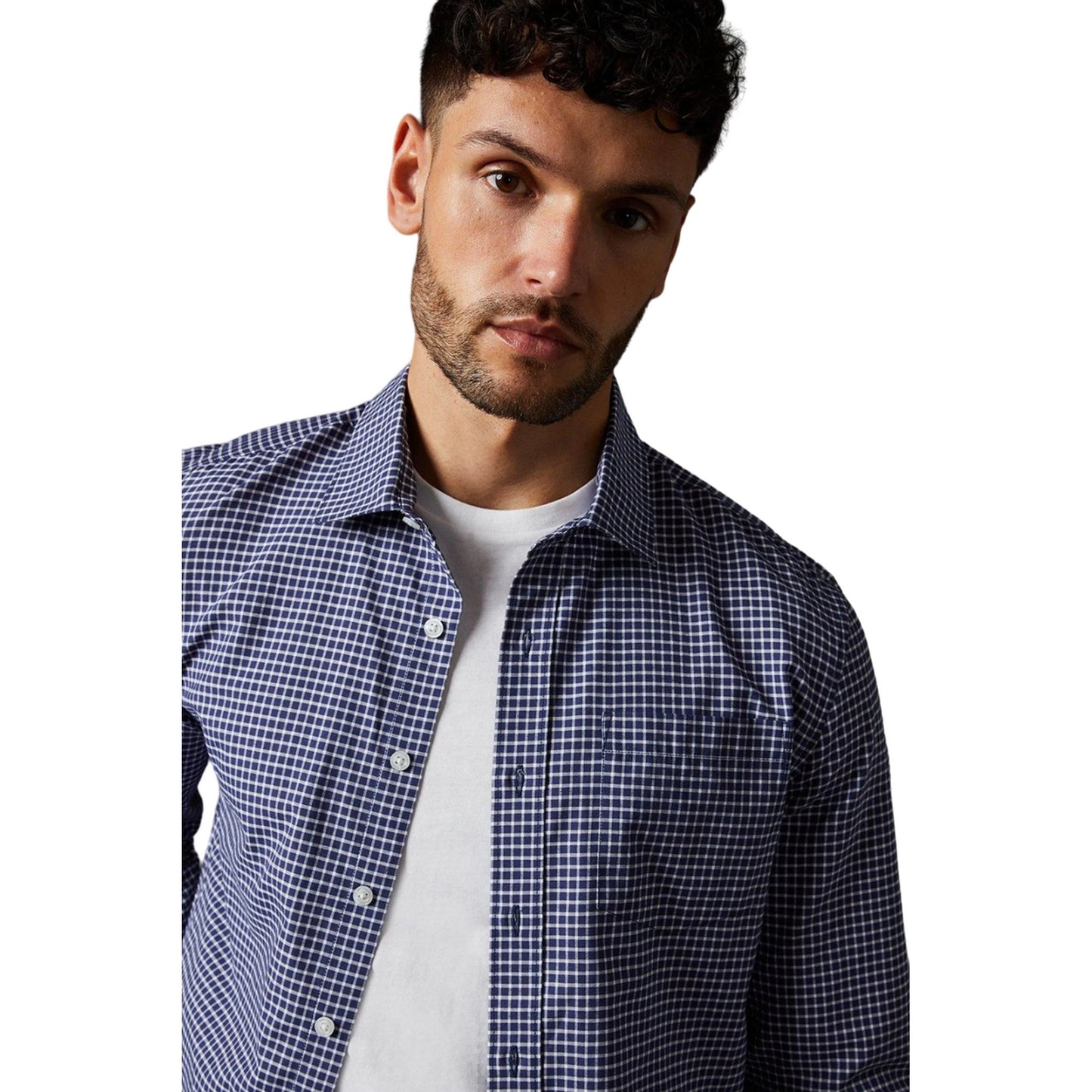 Navy - Side - Burton Mens Mini Grid Check Long-Sleeved Shirt