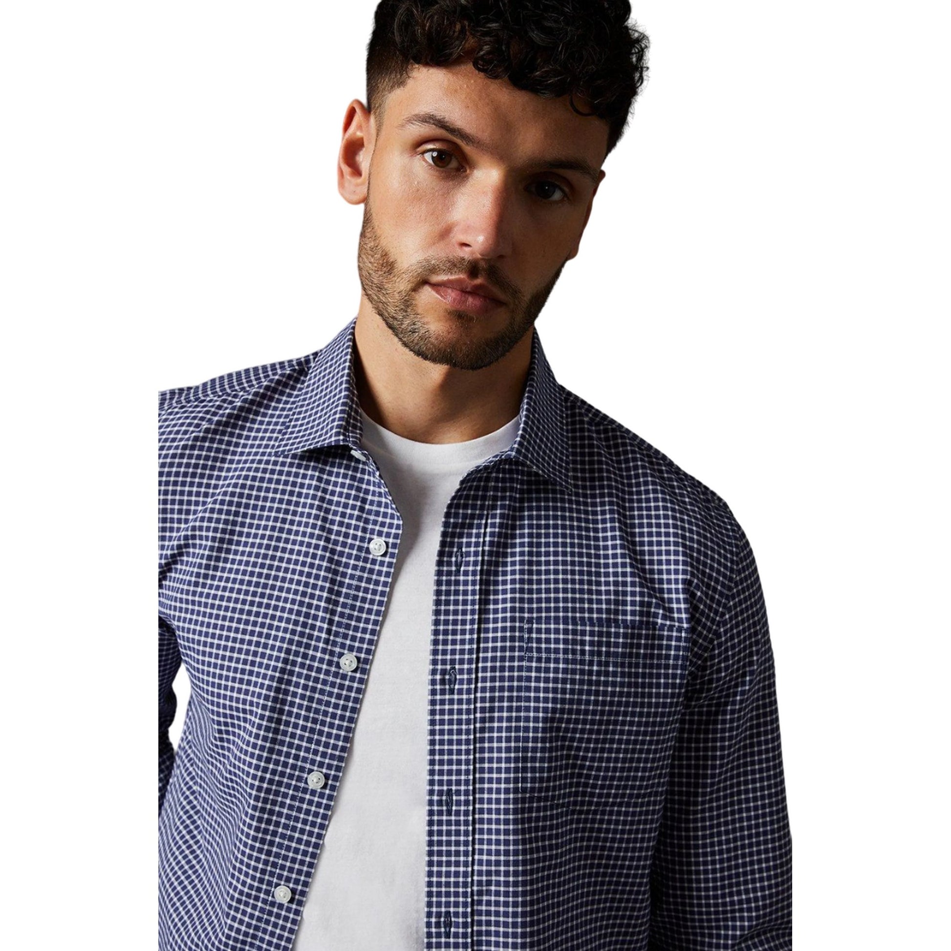 Navy - Side - Burton Mens Mini Grid Check Long-Sleeved Shirt