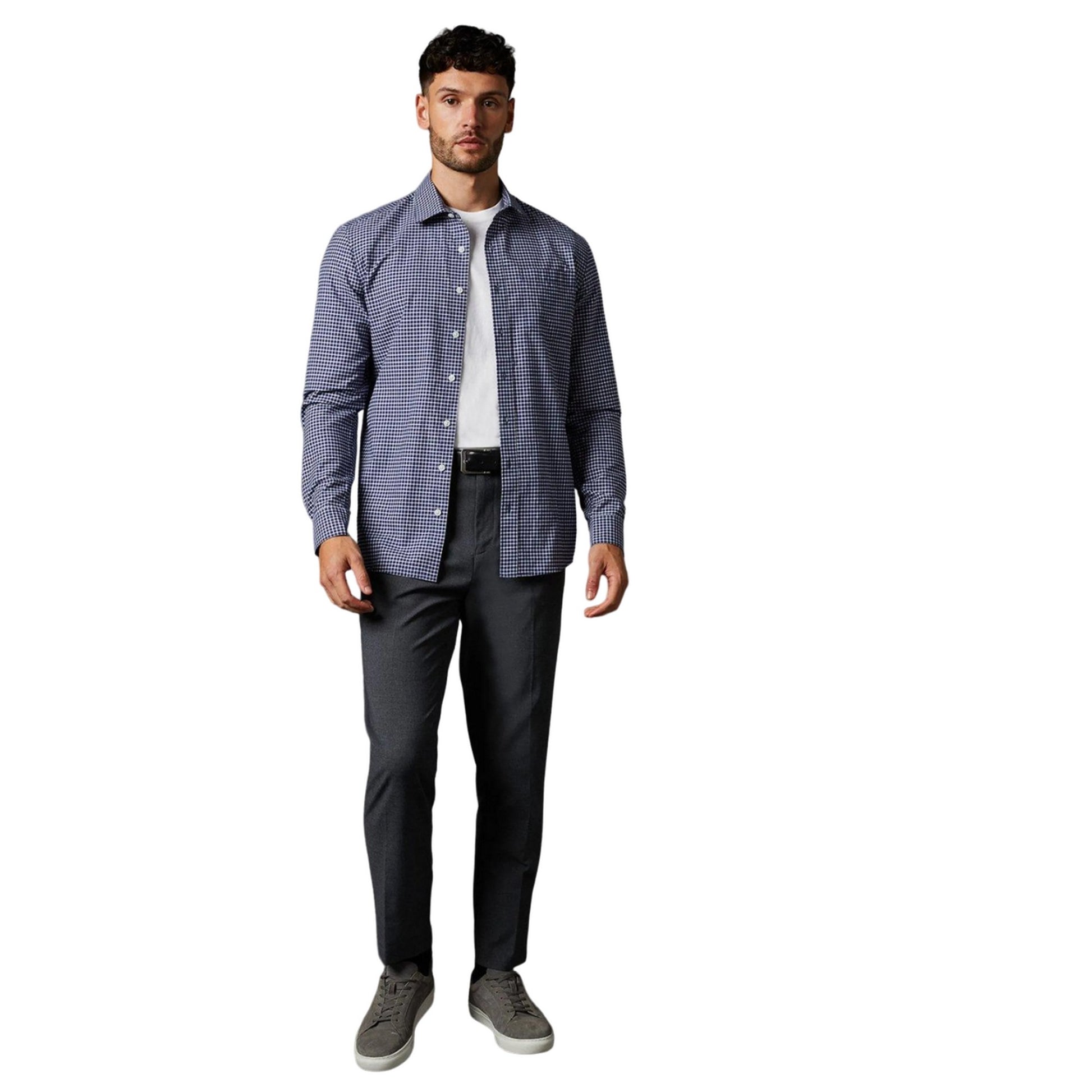 Navy - Lifestyle - Burton Mens Mini Grid Check Long-Sleeved Shirt