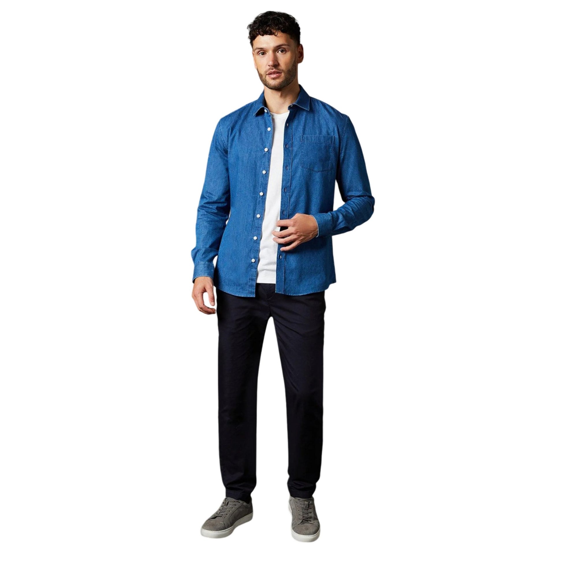 Mid Blue - Lifestyle - Burton Mens Denim Long-Sleeved Shirt