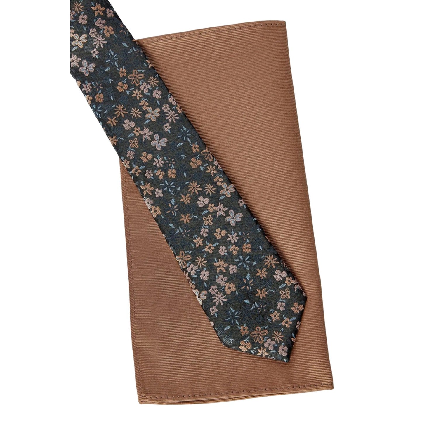 Rust-Multicoloured - Back - Burton Mens Ditsy Print Twill Tie & Pocket Square Set
