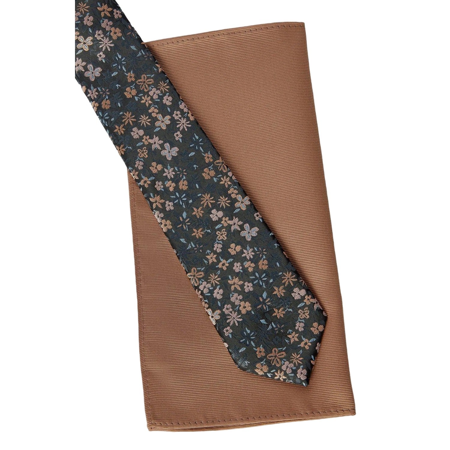 Rust-Multicoloured - Back - Burton Mens Ditsy Print Twill Tie & Pocket Square Set