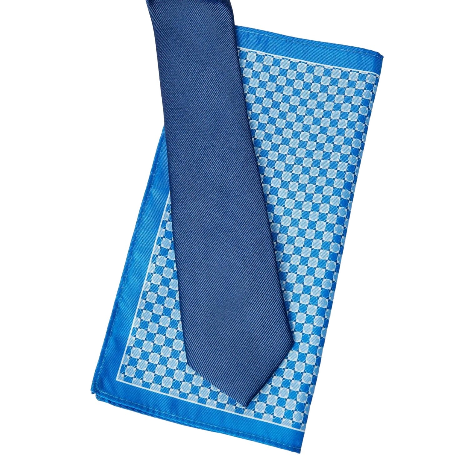 Blue - Back - Burton Mens Geometric Tie & Pocket Square Set