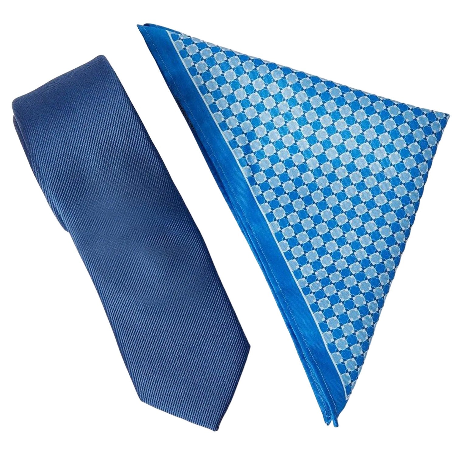 Blue - Front - Burton Mens Geometric Tie & Pocket Square Set