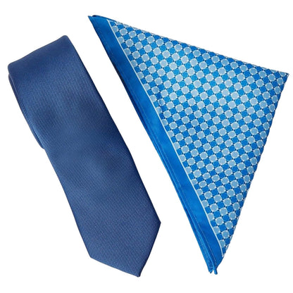 Blue - Front - Burton Mens Geometric Tie & Pocket Square Set