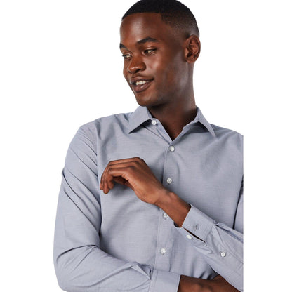 Navy - Side - Burton Mens Micro Gingham Check Long-Sleeved Formal Shirt