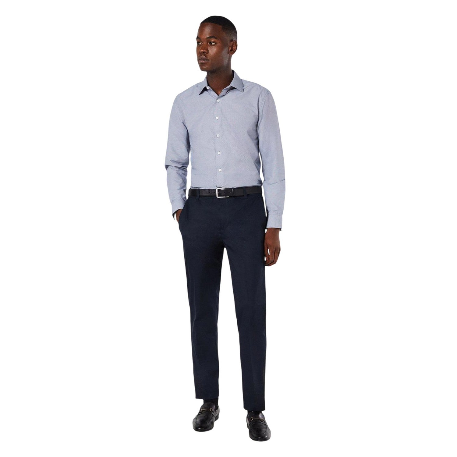 Navy - Lifestyle - Burton Mens Micro Gingham Check Long-Sleeved Formal Shirt