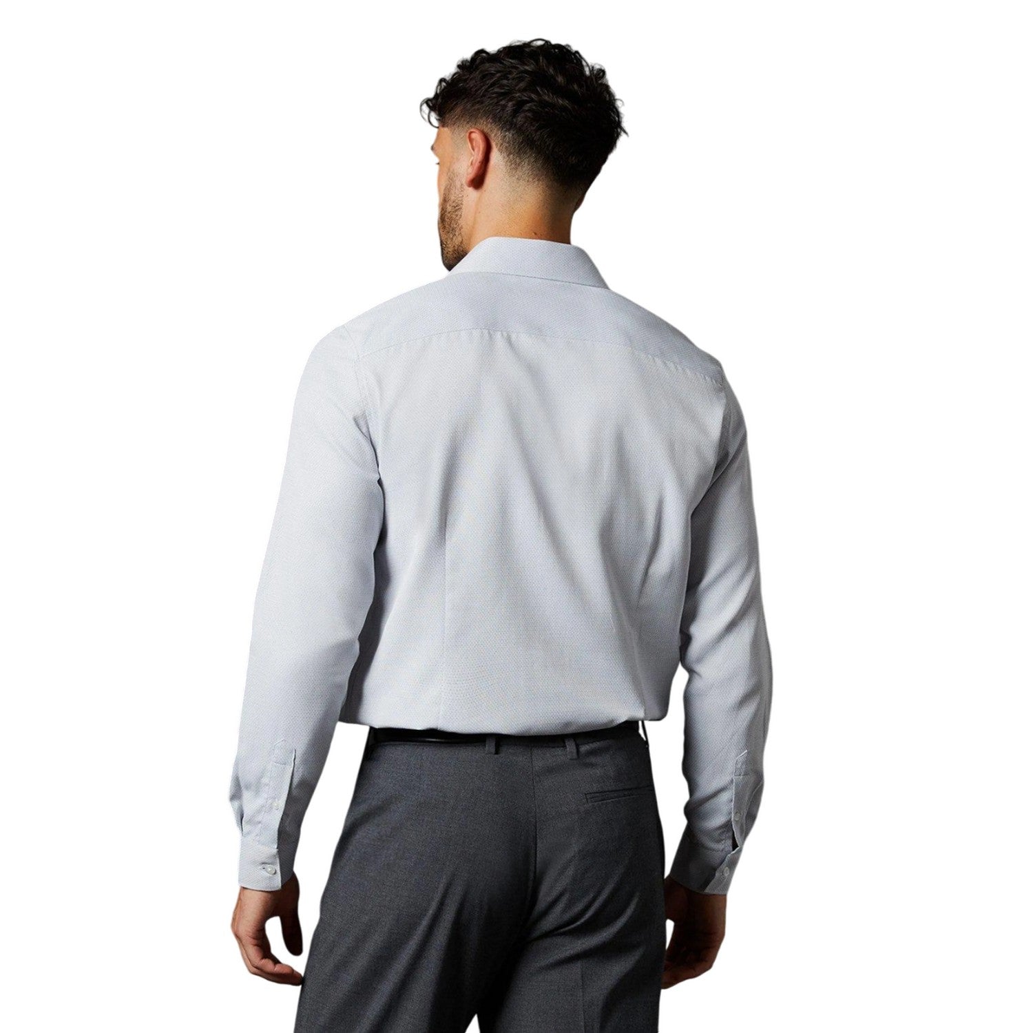 Grey - Back - Burton Mens Diamond Jacquard Easy-Iron Slim Formal Shirt