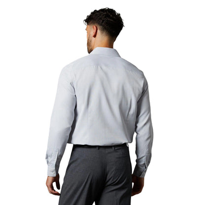 Grey - Back - Burton Mens Diamond Jacquard Easy-Iron Slim Formal Shirt