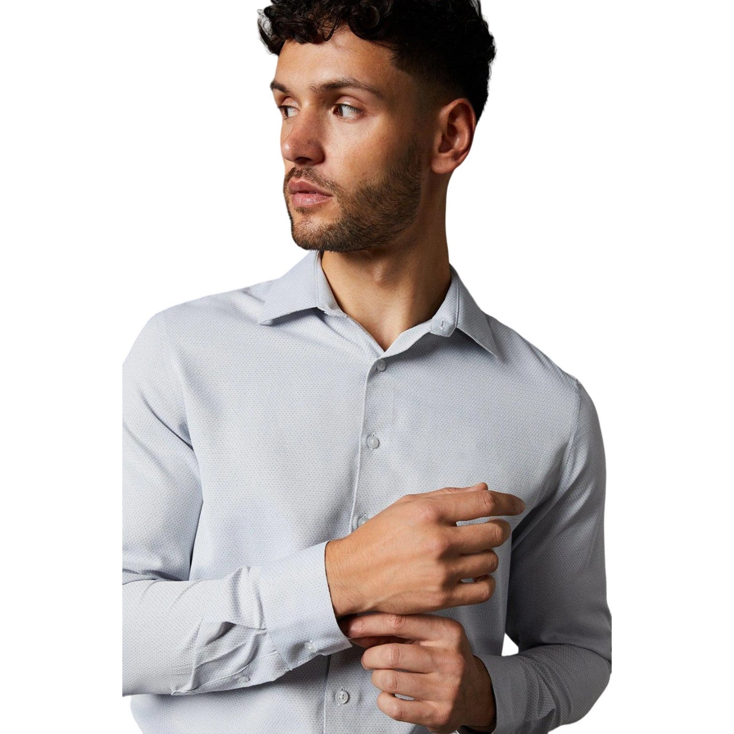 Grey - Side - Burton Mens Diamond Jacquard Easy-Iron Slim Formal Shirt