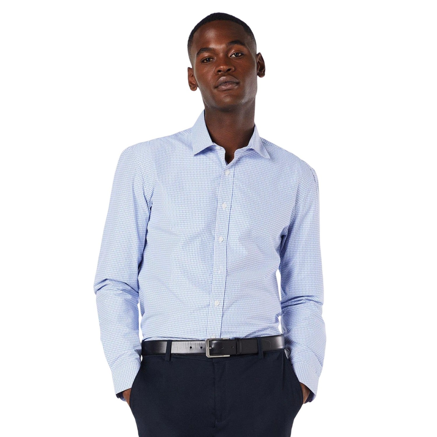 Blue - Front - Burton Mens Gingham With Diamond Slim Shirt