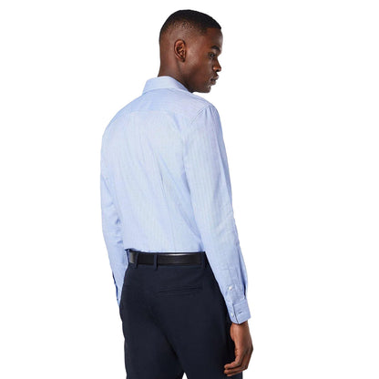 Blue - Back - Burton Mens Herringbone Easy-Iron Slim Formal Shirt