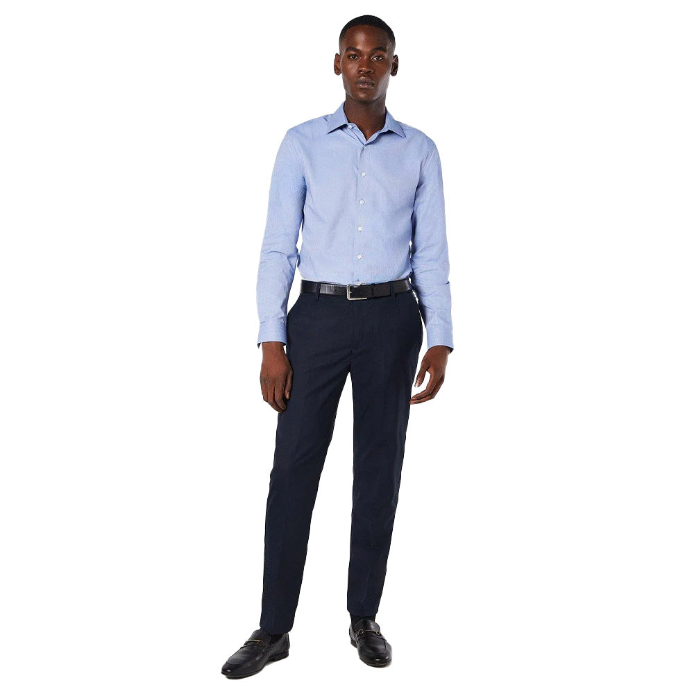 Blue - Front - Burton Mens Herringbone Easy-Iron Slim Formal Shirt