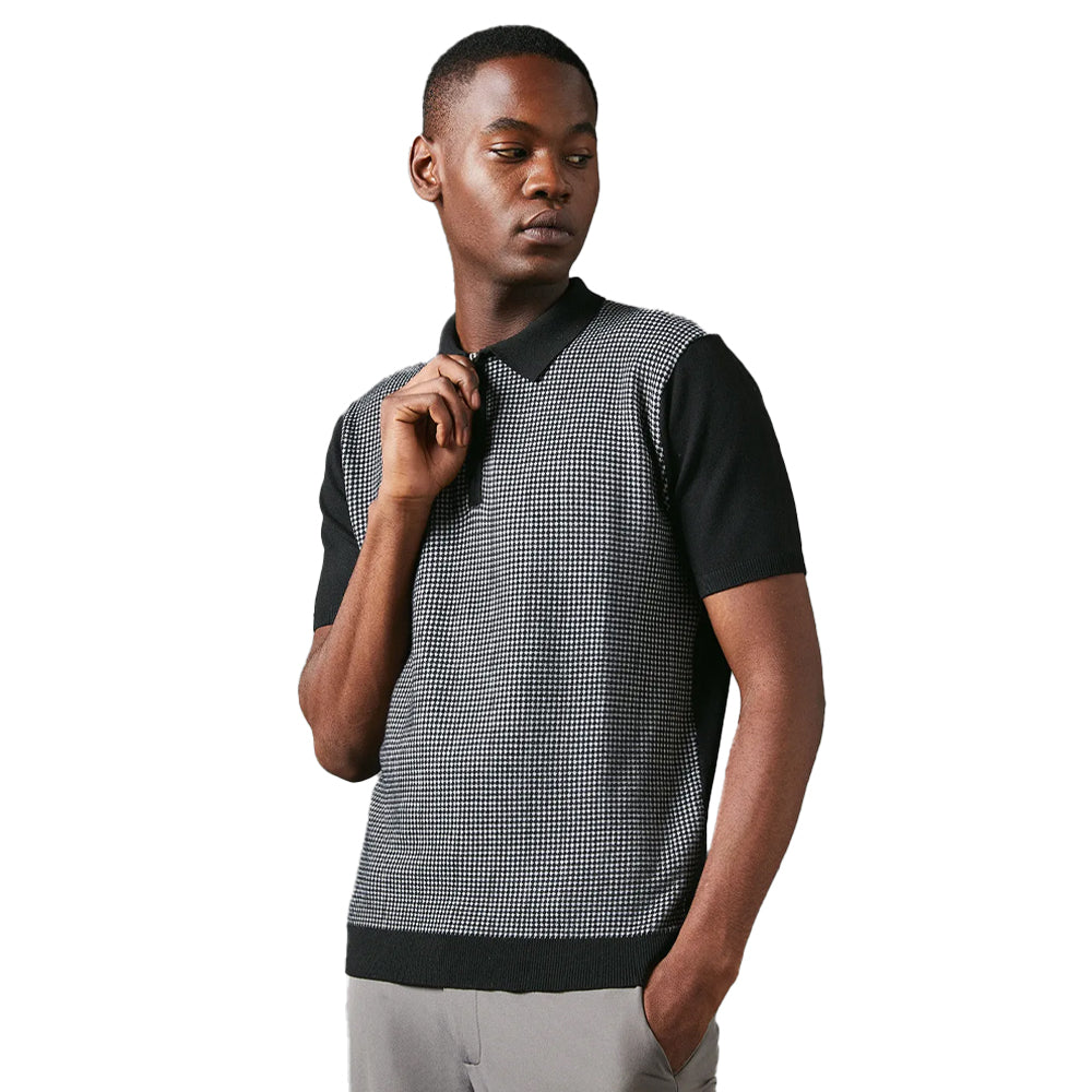 Black - Side - Burton Mens Patterned Knitted Quarter Zip Polo Shirt