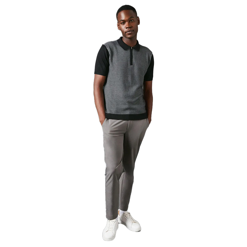 Black - Front - Burton Mens Patterned Knitted Quarter Zip Polo Shirt