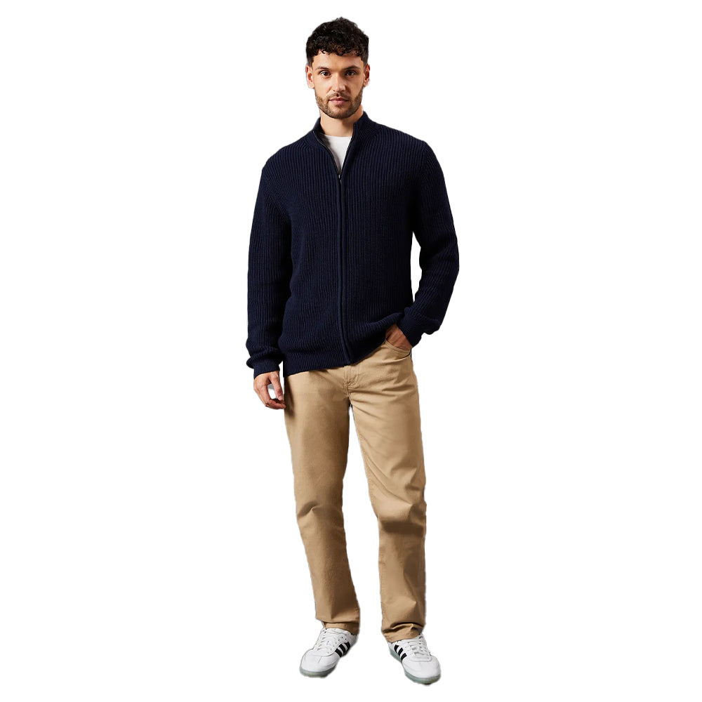 Navy - Side - Burton Mens Ribbed Full Zip Jacket