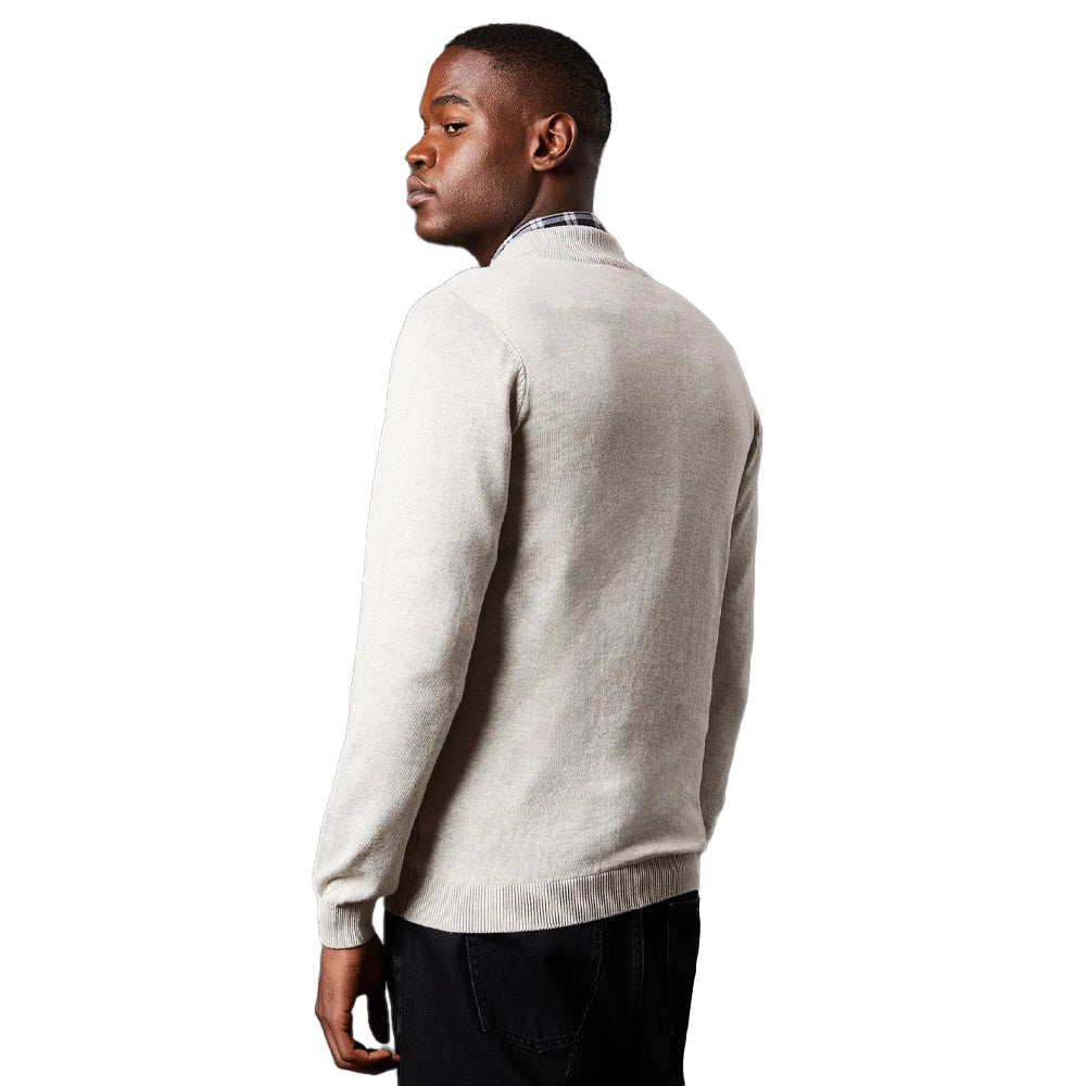 Light Grey - Back - Burton Mens Honeycomb Knitted Half Zip Jumper
