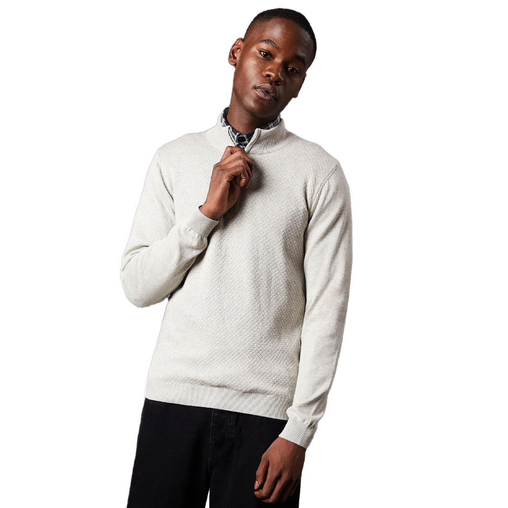 Light Grey - Front - Burton Mens Honeycomb Knitted Half Zip Jumper
