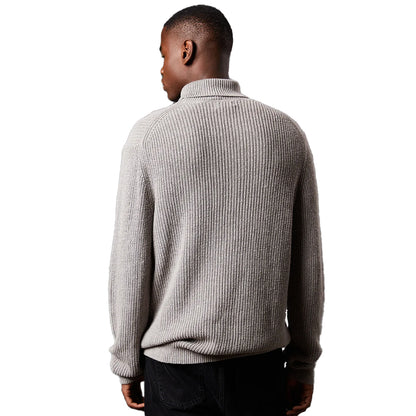 Mid Grey - Back - Burton Mens Ribbed Cotton Blend Roll Neck Jumper