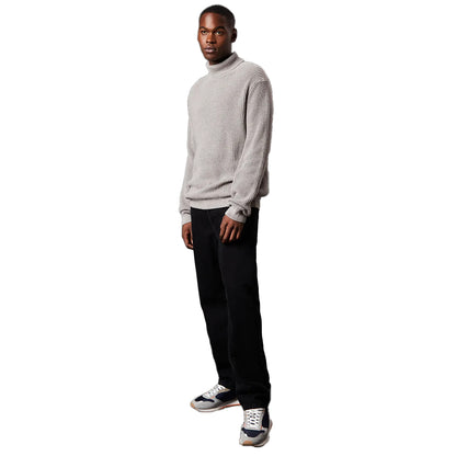 Mid Grey - Side - Burton Mens Ribbed Cotton Blend Roll Neck Jumper