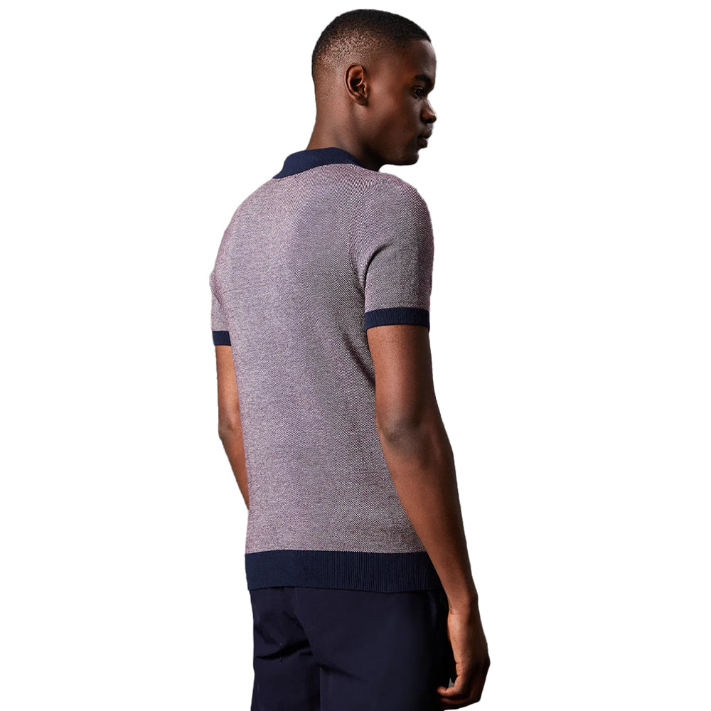 Burgundy - Back - Burton Mens Birdseye Stitch Knitted Polo Shirt