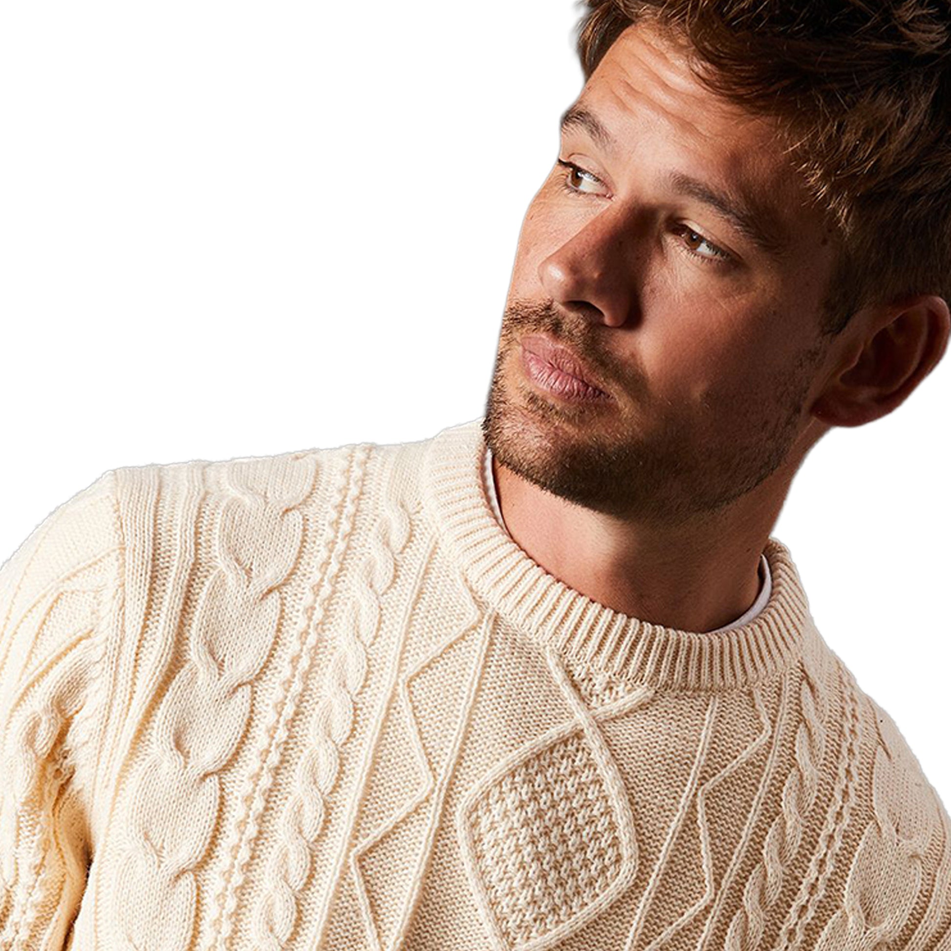 Off White - Lifestyle - Burton Mens Cable Knit Crew Neck Jumper