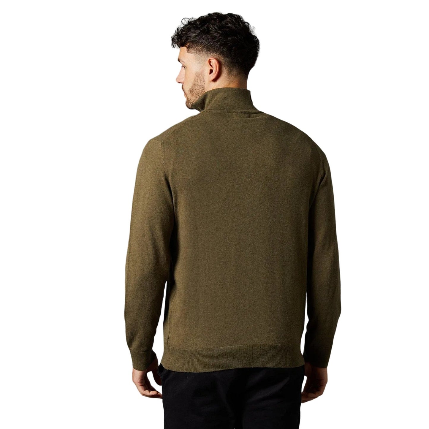 Khaki - Back - Burton Mens Cotton Quarter Zip Jumper