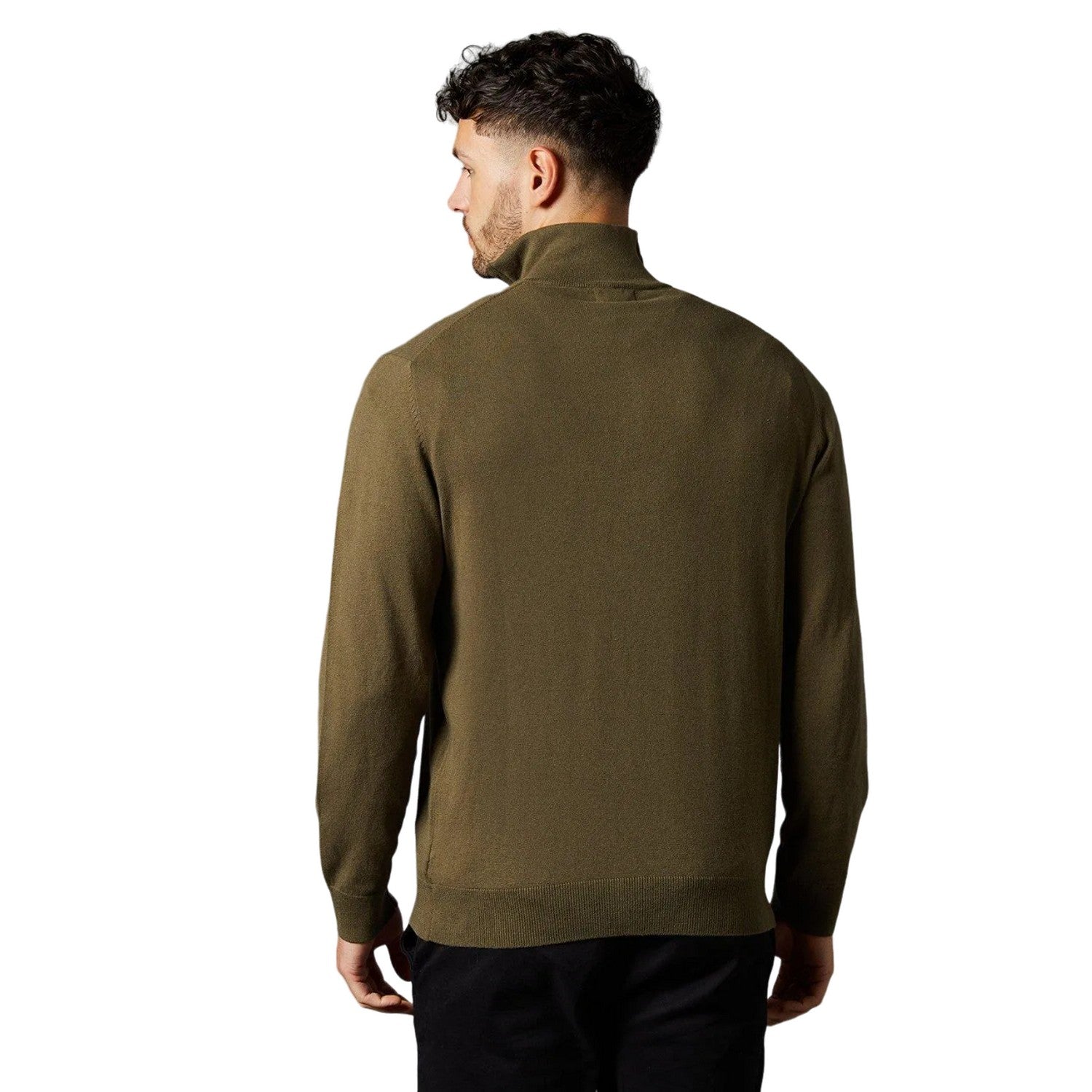Khaki - Back - Burton Mens Cotton Quarter Zip Jumper