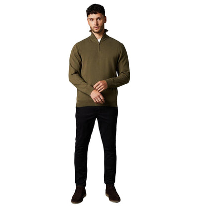Khaki - Side - Burton Mens Cotton Quarter Zip Jumper