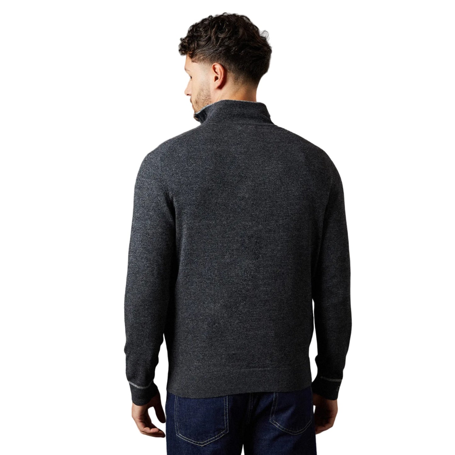Charcoal - Back - Burton Mens Cotton Quarter Zip Jumper