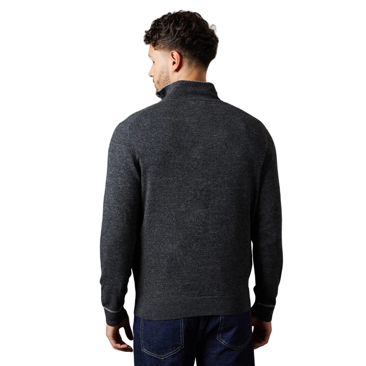 Charcoal - Back - Burton Mens Cotton Quarter Zip Jumper