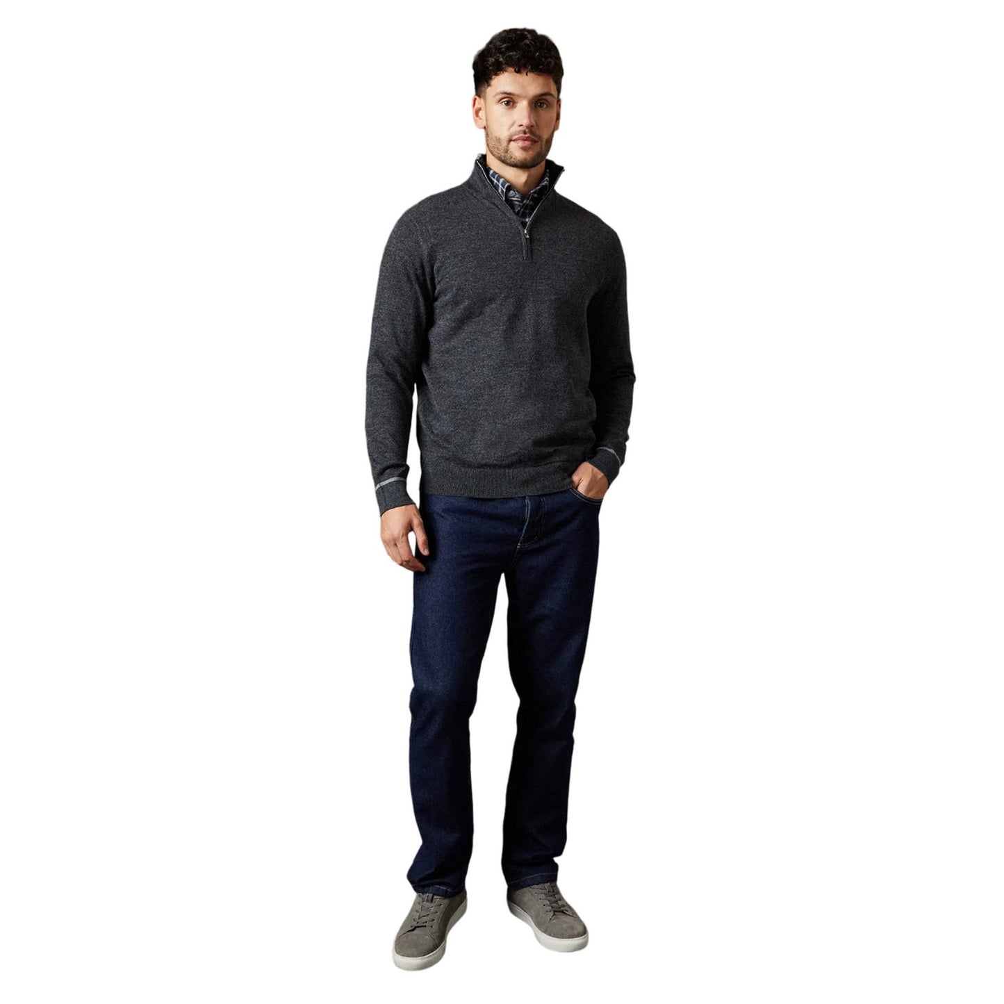 Charcoal - Side - Burton Mens Cotton Quarter Zip Jumper