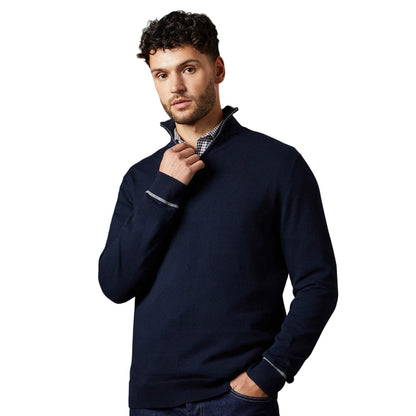 Navy - Front - Burton Mens Cotton Quarter Zip Jumper