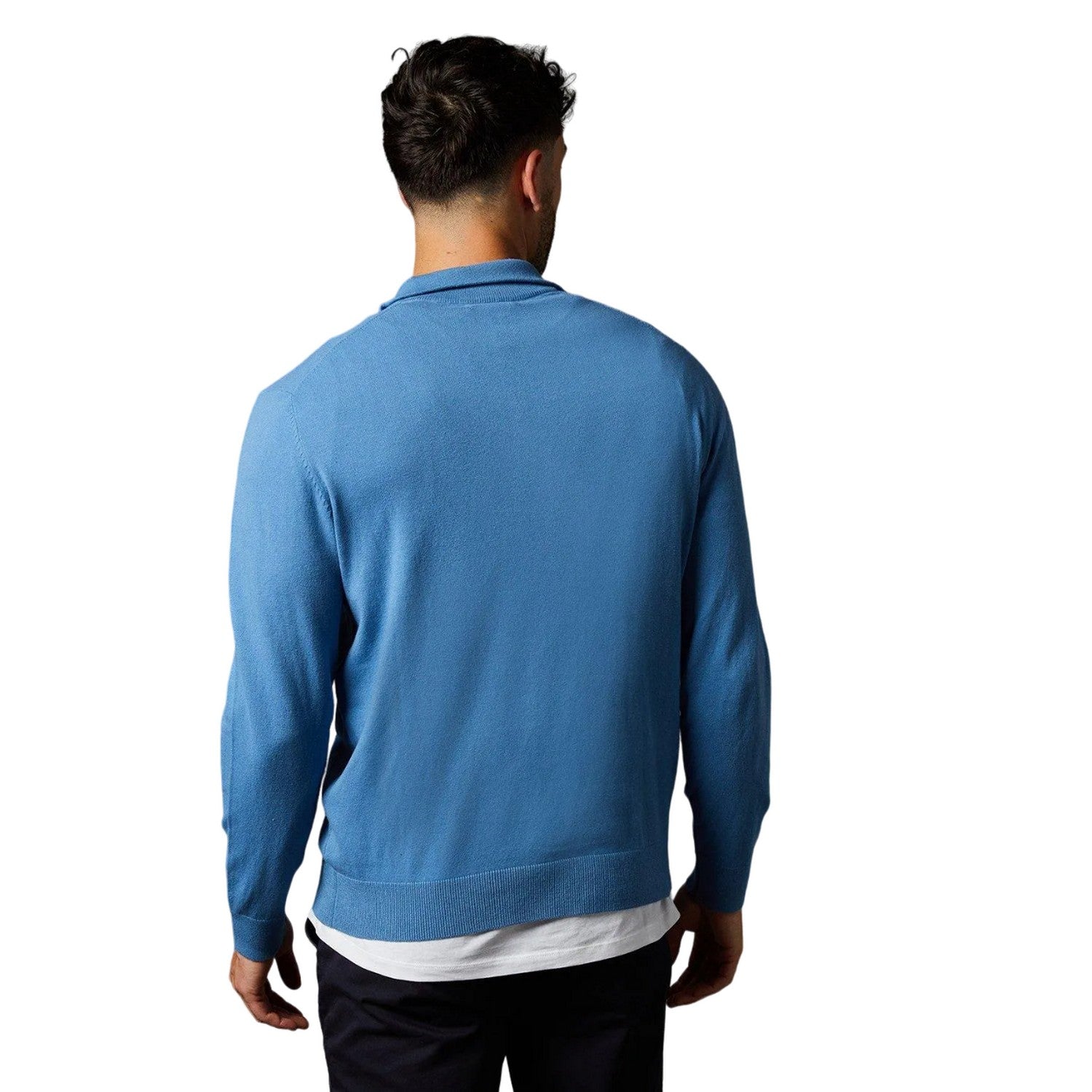 Mid Blue - Back - Burton Mens Cotton Quarter Zip Jumper