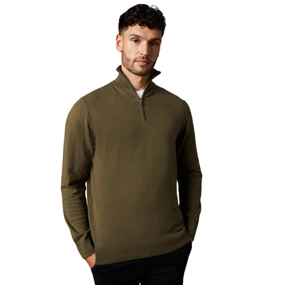 Khaki - Front - Burton Mens Cotton Quarter Zip Jumper