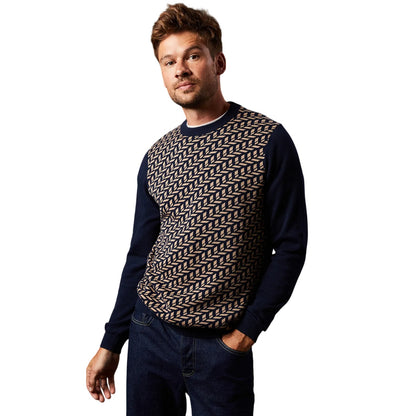 Navy - Front - Burton Mens Geometric Pattern Knitted Jumper