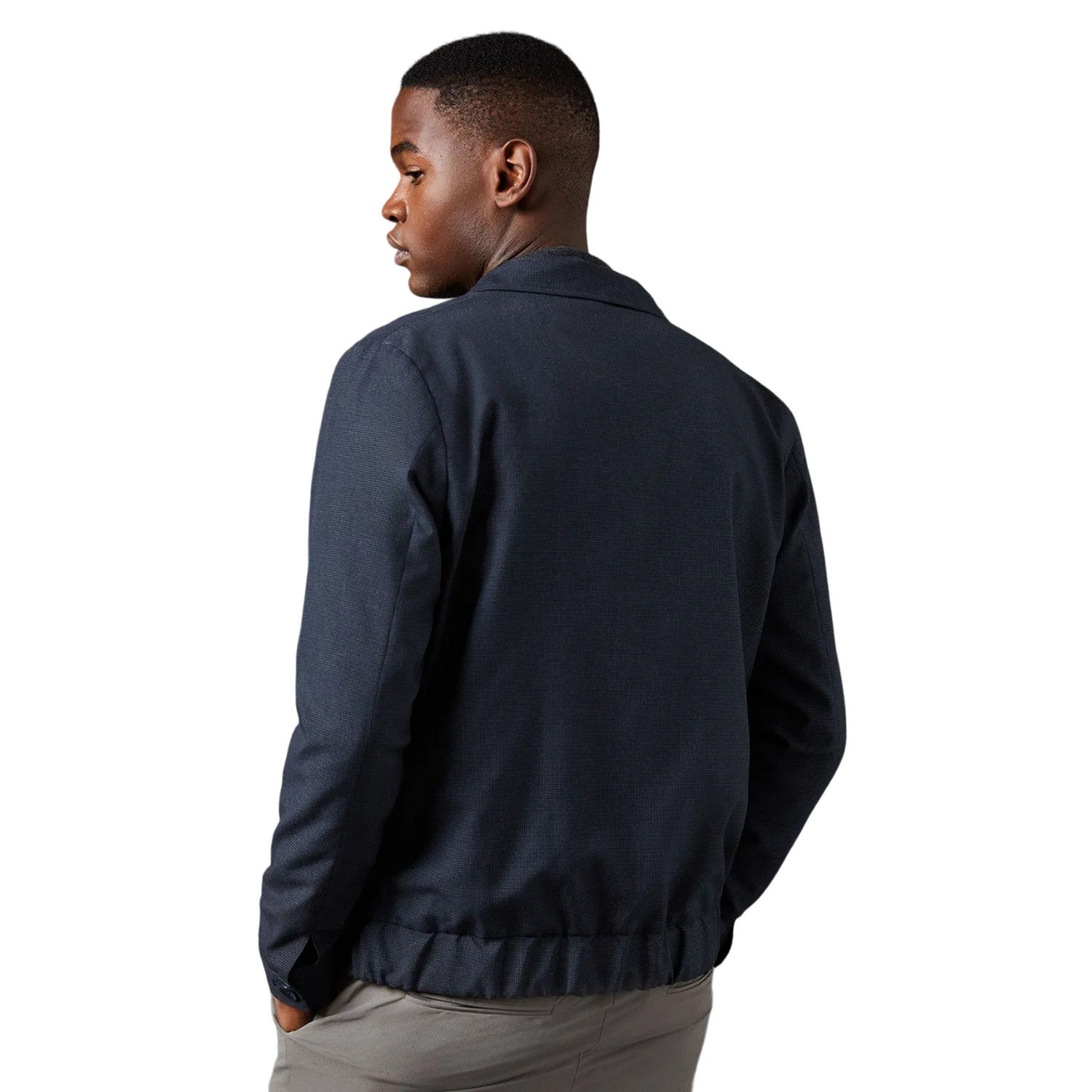Navy - Back - Burton Mens Smart Checked Harrington Jacket