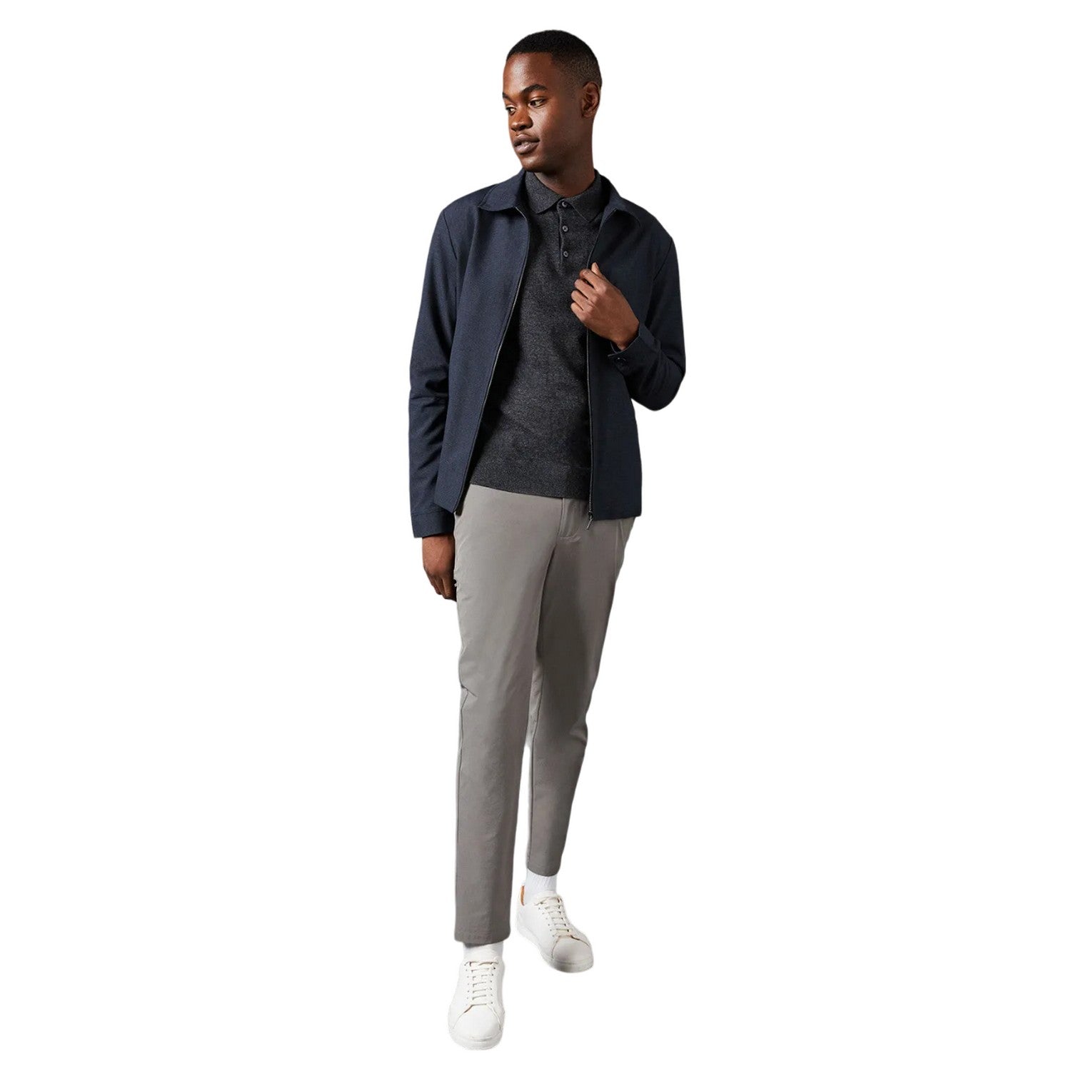 Navy - Side - Burton Mens Smart Checked Harrington Jacket