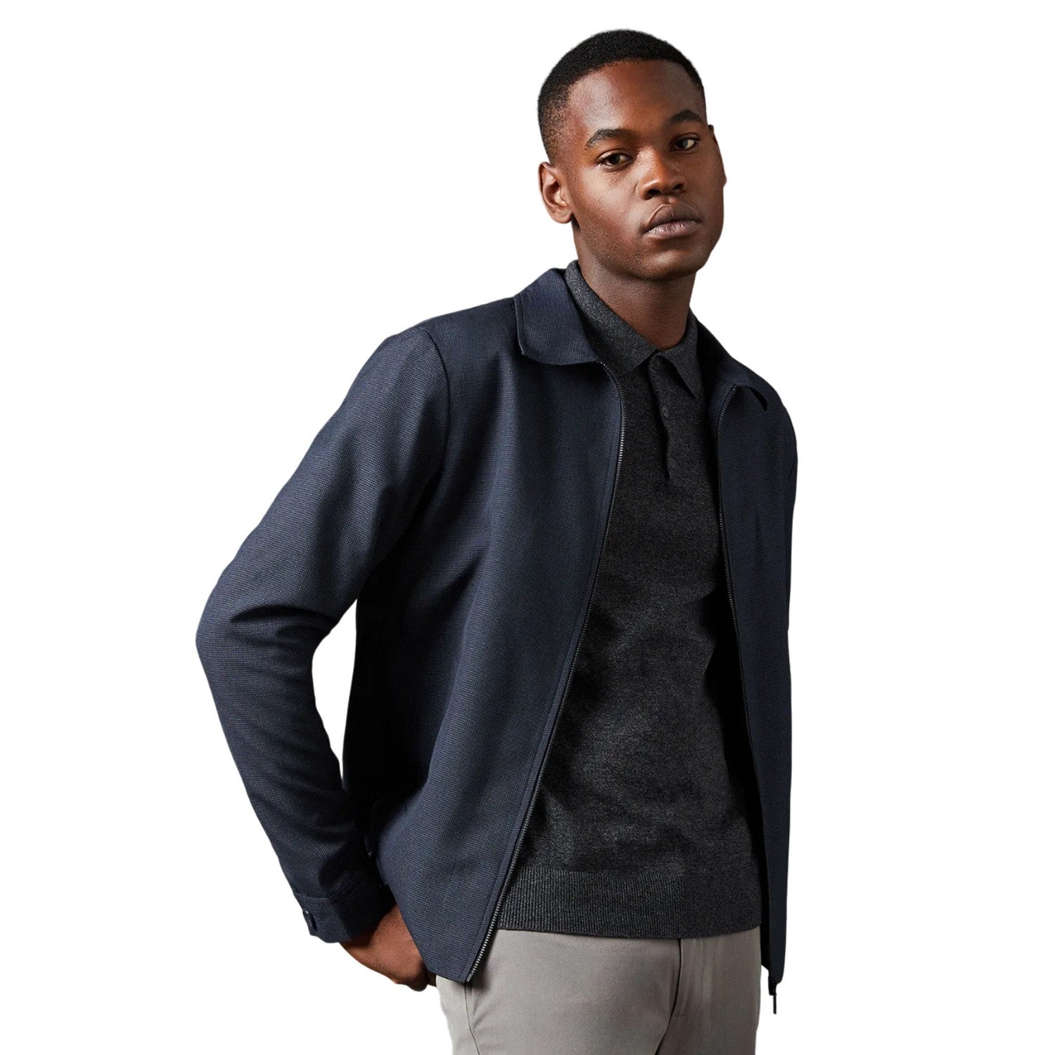 Navy - Front - Burton Mens Smart Checked Harrington Jacket