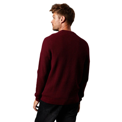Burgundy - Back - Burton Mens Waffle Knitted Crew Neck Jumper