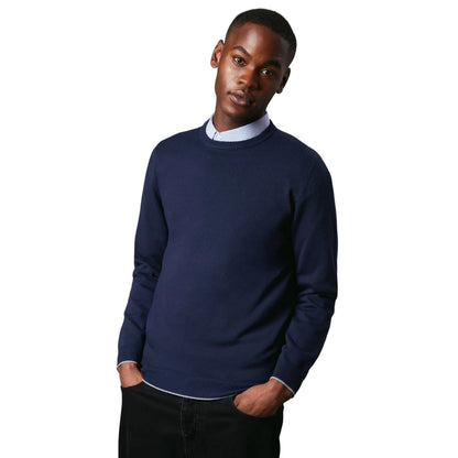 Navy - Front - Burton Mens Knitted Crew Neck Jumper