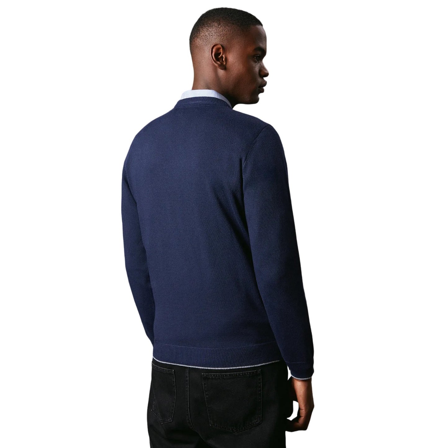 Navy - Back - Burton Mens Knitted Crew Neck Jumper