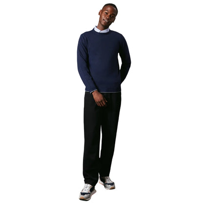 Navy - Side - Burton Mens Knitted Crew Neck Jumper