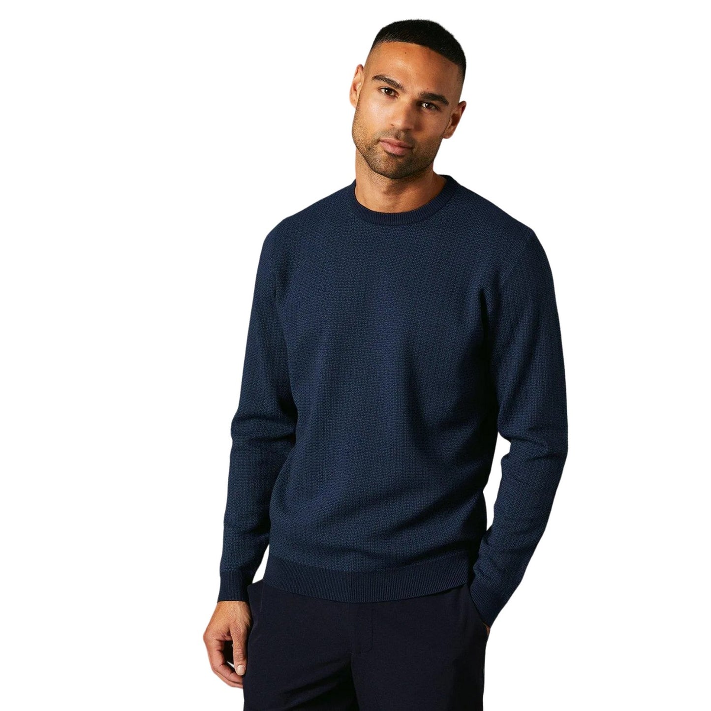 Navy - Front - Burton Mens Patterned Crew Neck Jumper