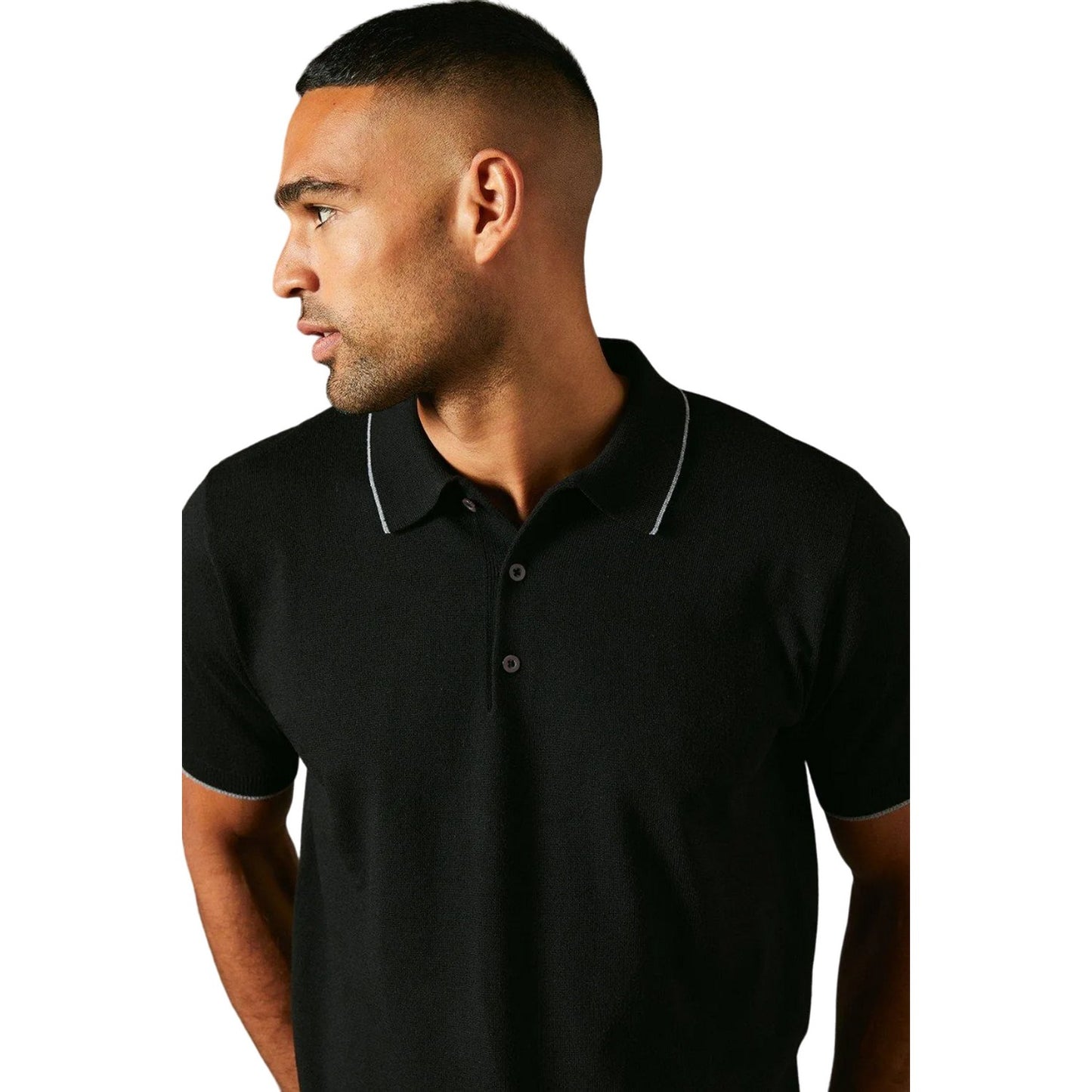 Black - Back - Burton Mens Knitted Short-Sleeved Polo Shirt