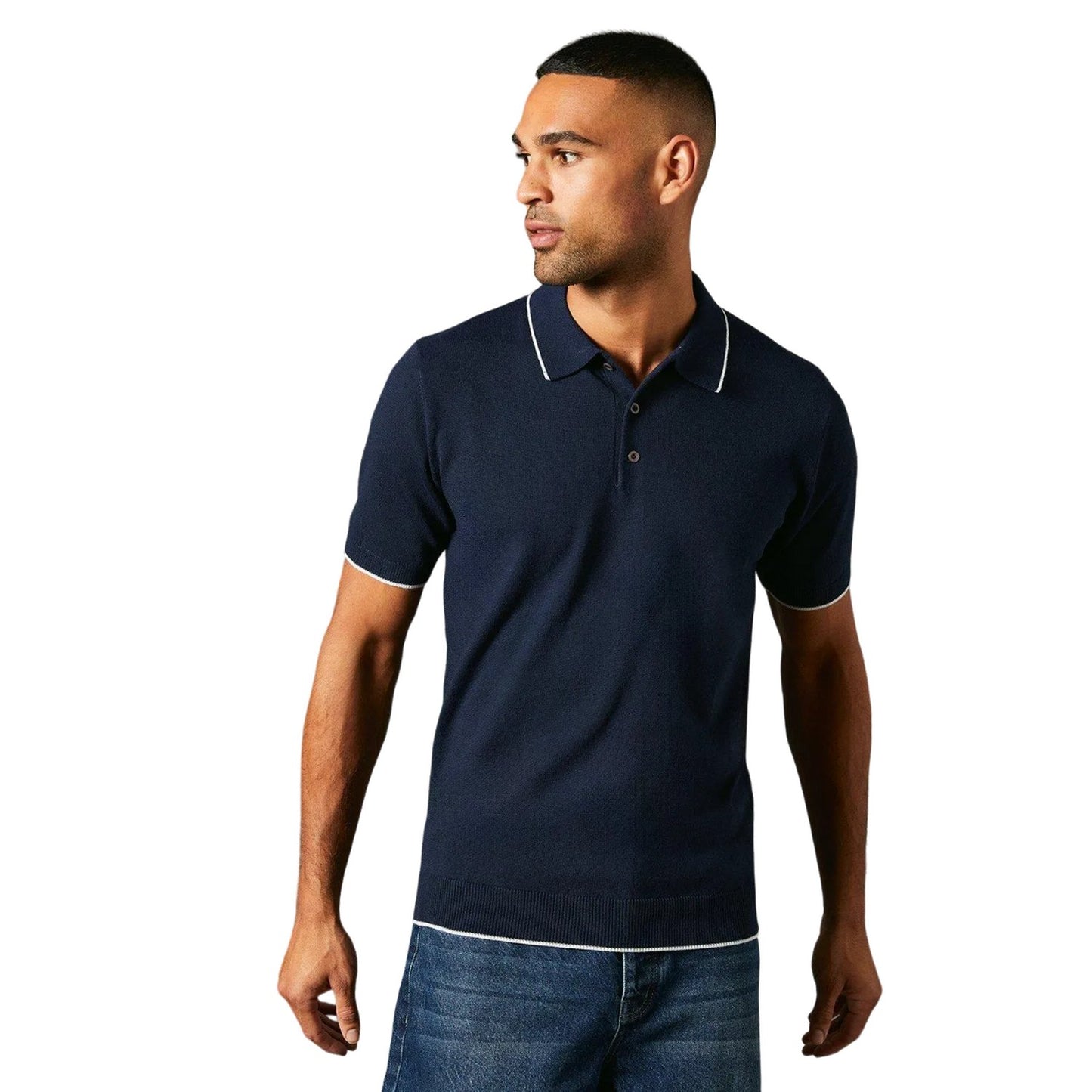 Navy - Front - Burton Mens Knitted Short-Sleeved Polo Shirt