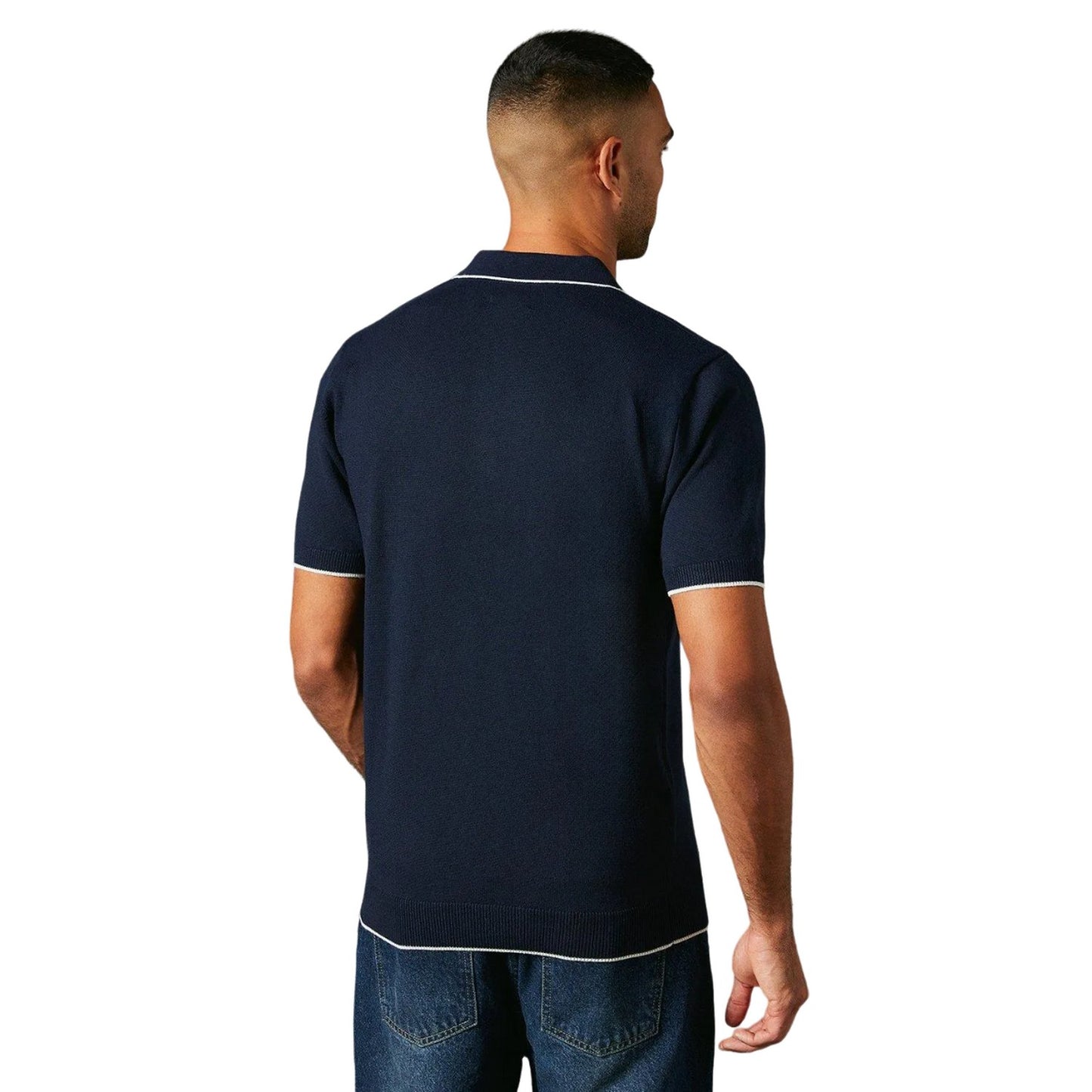 Navy - Back - Burton Mens Knitted Short-Sleeved Polo Shirt