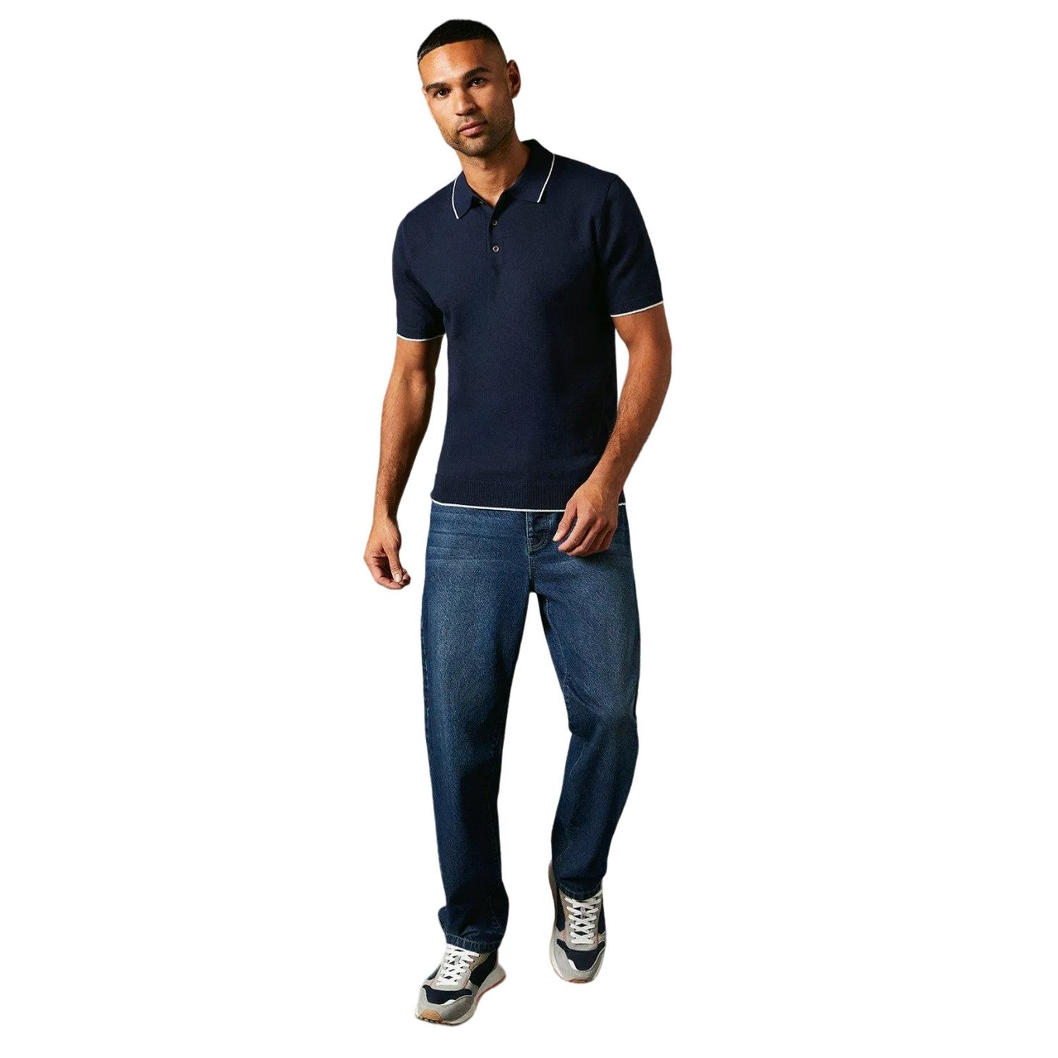 Navy - Side - Burton Mens Knitted Short-Sleeved Polo Shirt