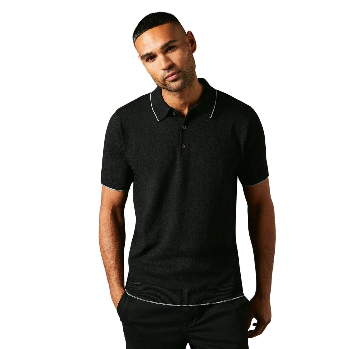 Black - Front - Burton Mens Knitted Short-Sleeved Polo Shirt